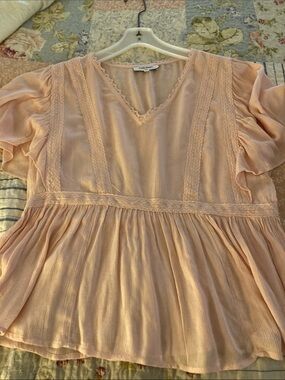 Haute Hippie Peach Lace-Trim Peplum Top